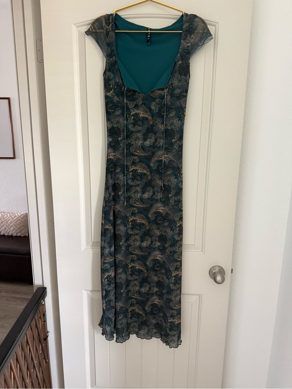 Motel Rocks Teal Paisley-Print Cap Sleeve Maxi Dress